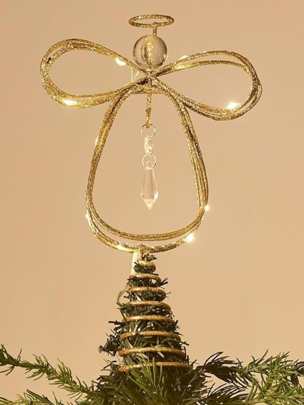 Madelyn Lighted Christmas Tree Topper Angel with Timer, 10 Inch Pre-Lit Gold Met